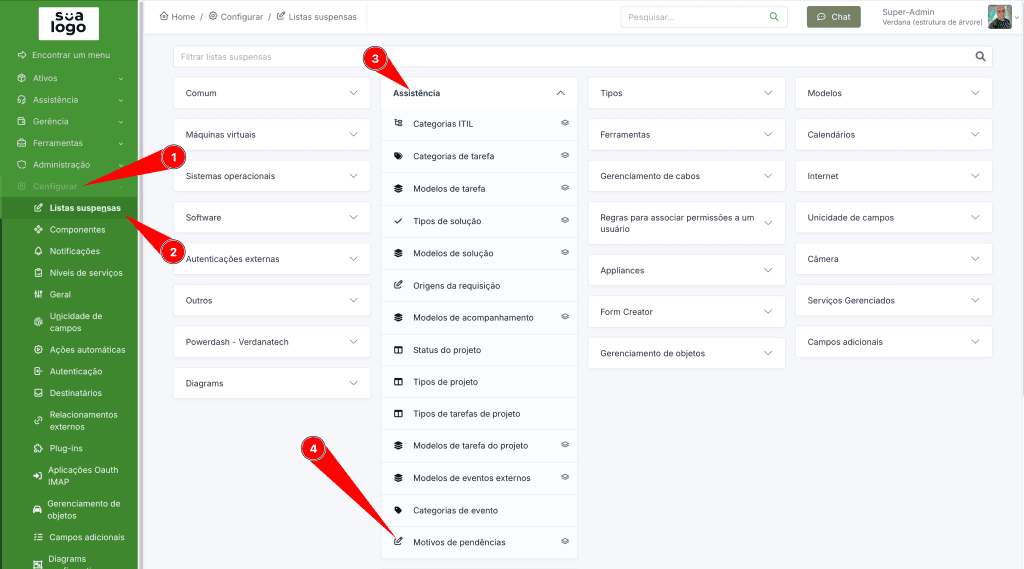 Motivo de pendência no GLPi e Verdanadesk
